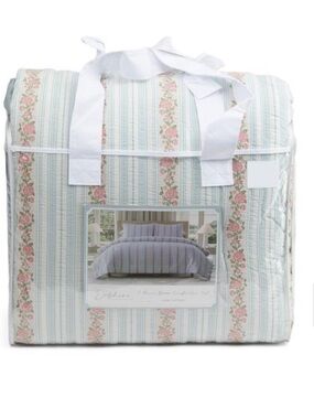 Delphine Classic Floral Stripe Comforter Set - Pink &blue